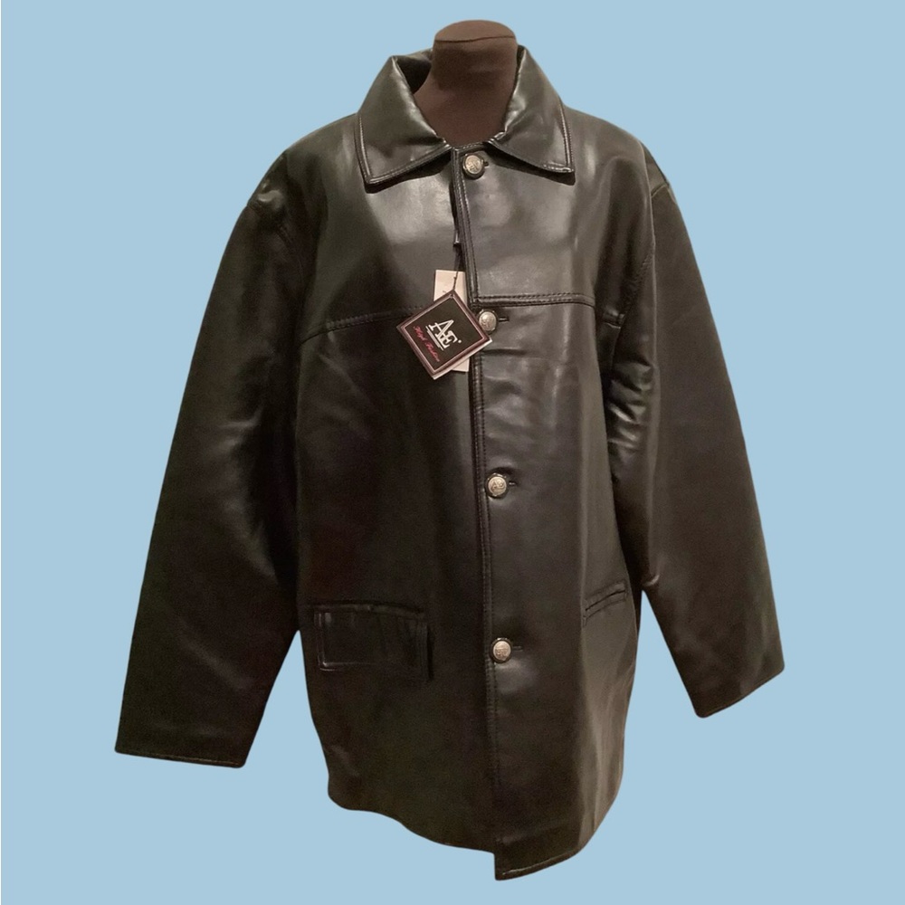 Andrea Ermanni Mens Vegan Leather Black Longline Jacket Sz L  NWT!